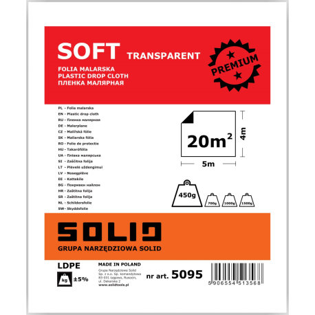 FOLIA MALARSKA SOFT TRANSPARENT 4x5M SOLID