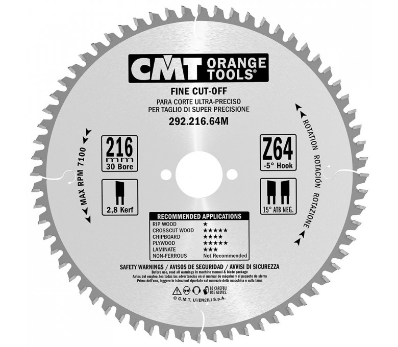 CMT PIŁA TARCZOWA HM 216x30x2,8/1,8 Z=64 ATB 292.216.64M