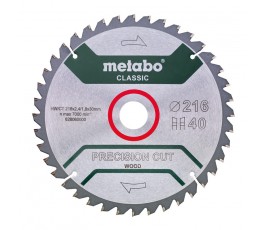 METABO PIŁA TARCZOWA PRECISION CUT WOOD - CLASSIC 216x30MM Z40 WZ 5ST UJEMNY 628060000