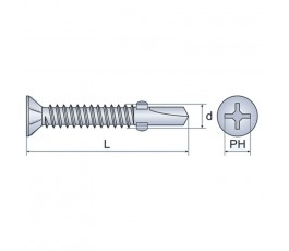 BLACHOWKRĘT SAMOWIERCĄCY Z ŁEBKIEM STOŻKOWYM I FREZAMI BOCZNYMI 4.8x32MM PH2 3047.1001