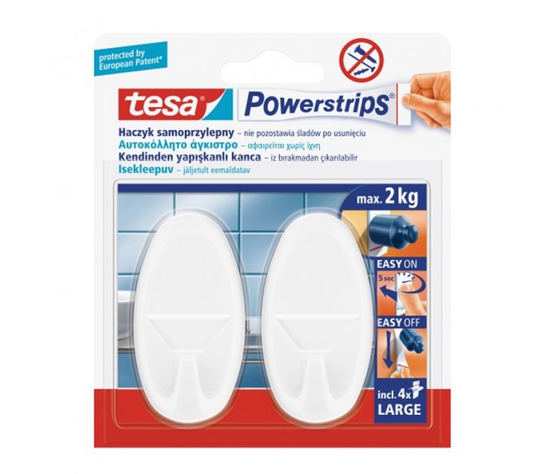 TESA HACZYKI SAMOPRZYLEPNE POWERSTRIPS OWALNE DUŻE BIAŁE H5801354