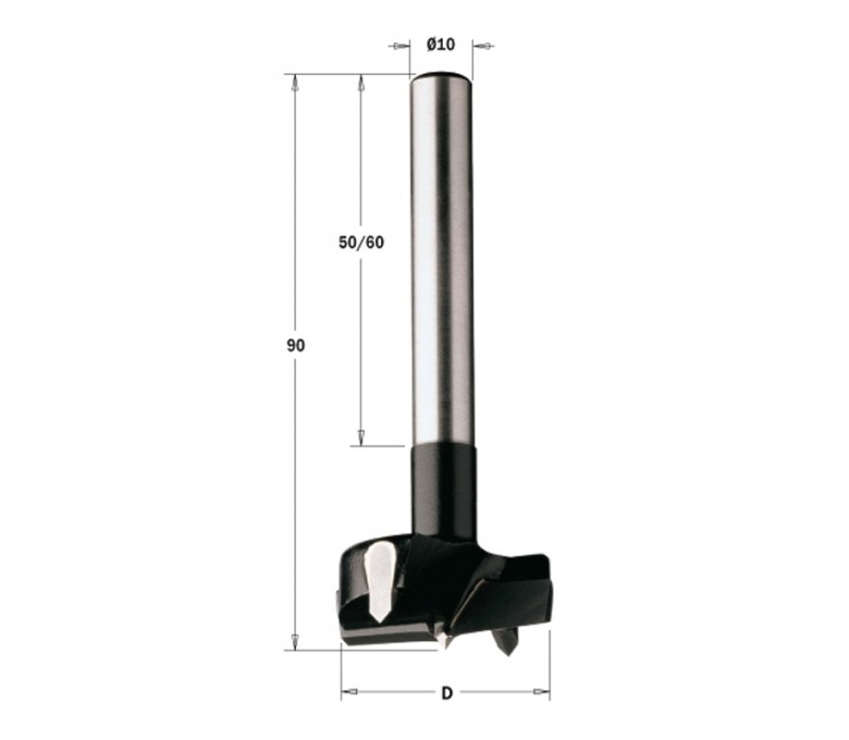 CMT WIERTŁO PUSZKOWE D=25 L=90 S=10x60MM Z UCHWYTEM CYLINDRYCZNYM 512.250.11