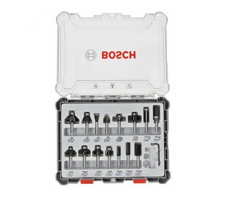 BOSCH ZESTAW 15 FREZÓW + UCHWYT 6MM 2607017471