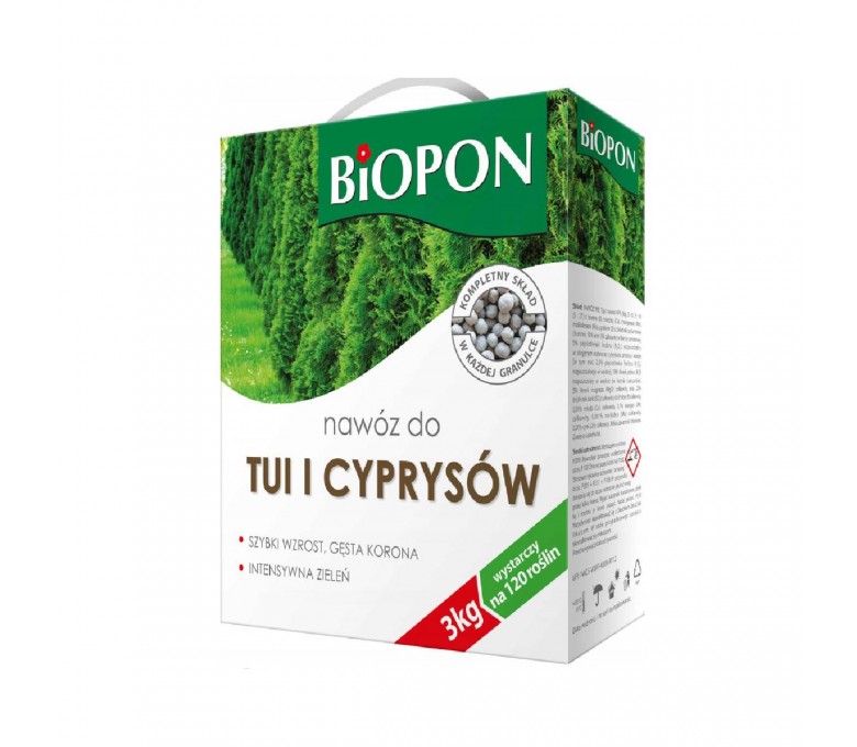 BIOPON NAWÓZ DO TUI I CYPRYSÓW 3KG GRANULAT KARTON 5904517182202