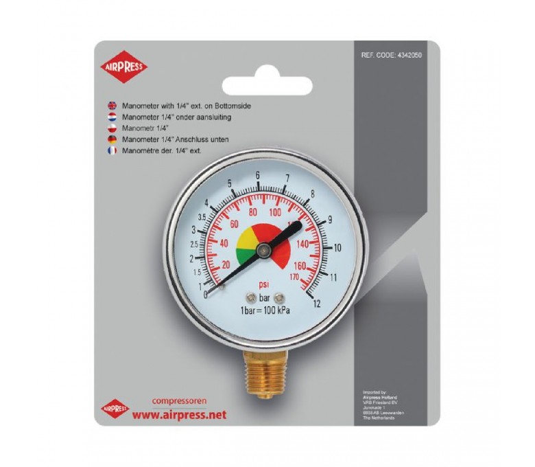 AIRPRESS MANOMETR Z PRZYŁĄCZEM DOLNYM 63MM 1/4' 0-12BAR 4342050