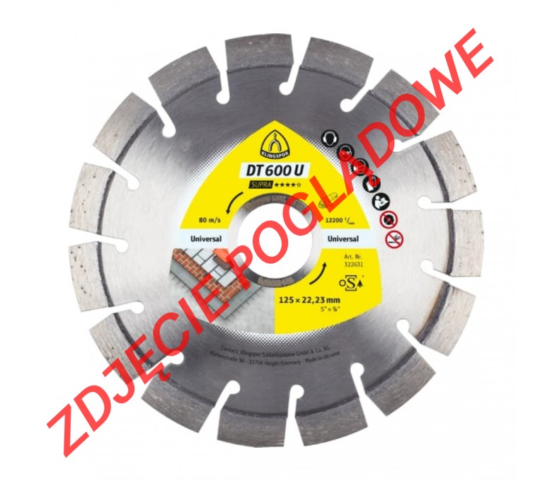 KLINGSPOR TARCZA DIAMENTOWA DO CIĘCIA DT600 U 125X2,4X22,23MM 15 SEGMENTÓW 20X2,4X9MM 322631