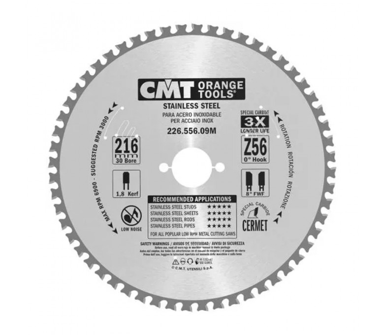 CMT PIŁA PRZEMYSŁOWA DO STALI NIERDZEWNEJ D=216 F=30 Z=56 K=1.8/1.4 FWF 226.556.09M